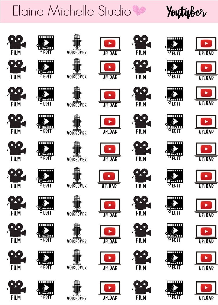 Youtube- Film, Edit, Upload Planner Stickers