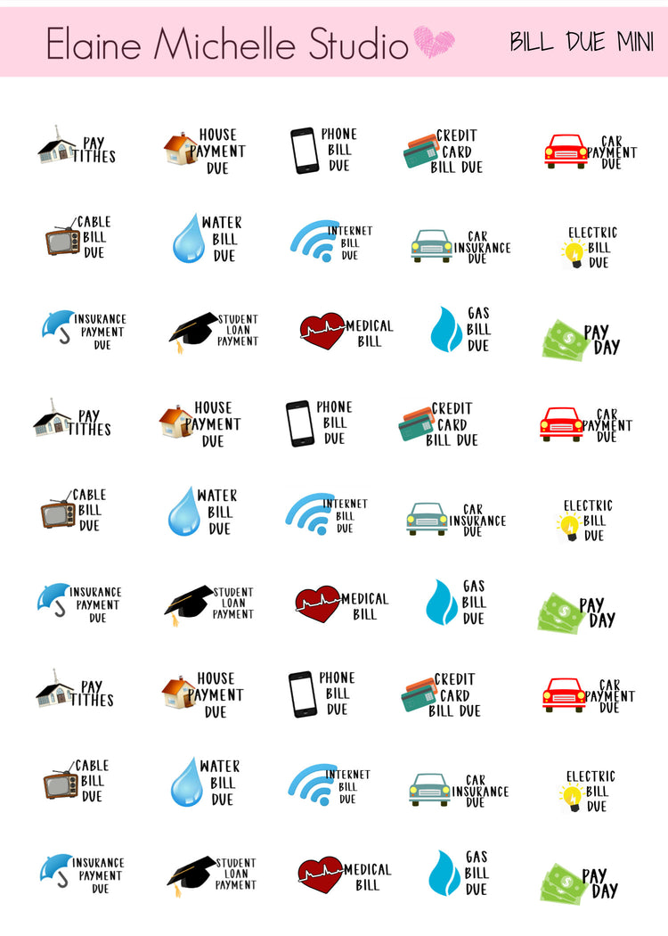 Bill Due Label & Mini Icons Bundle