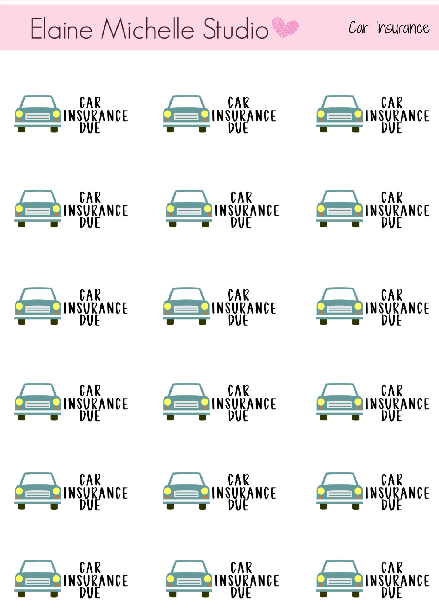 Car Insurance Planner Stickers – Elaine Michelle Studio